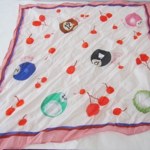 Maeve Printed Bandana Scarf 8 Balls Ivory & GIFT ANTHROPOLOGIE BARRETTES! - Picture 8 of 12